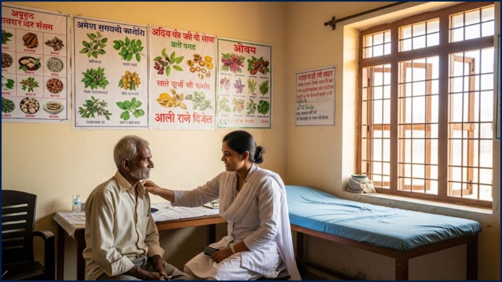 Bihar Ayush Medical Officer Recruitment 2025—Complete Application Process Inside 2 Ayurvedic doctor treating patient in rural clinic